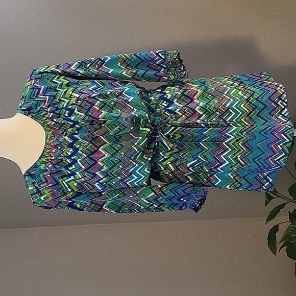 Amanda Uprichard Silk Chevron Print Tie Waist 3/4 Sleeve Dress Size See Comment - Picture 1 of 9